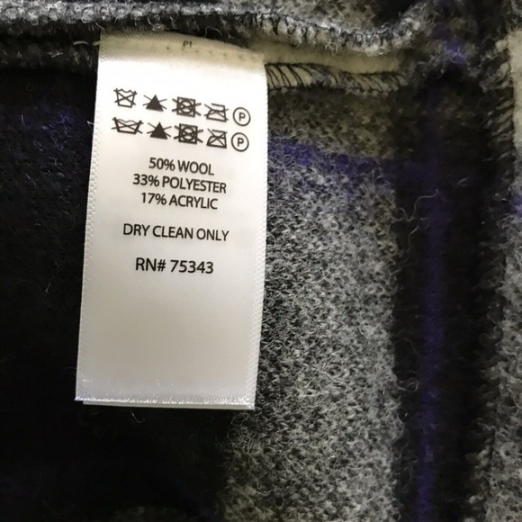 Max Studio Wool Blend Plaid Coat Women’s L – Black White Gray Purple, Unlined - Picture 3 of 4